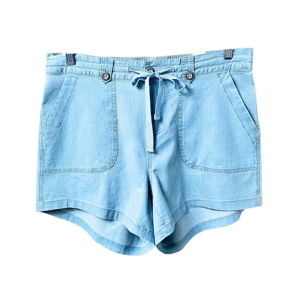 Torrid Chambray Blue Relaxed Fit Draw String Waste Cotton Casual Short Shorts